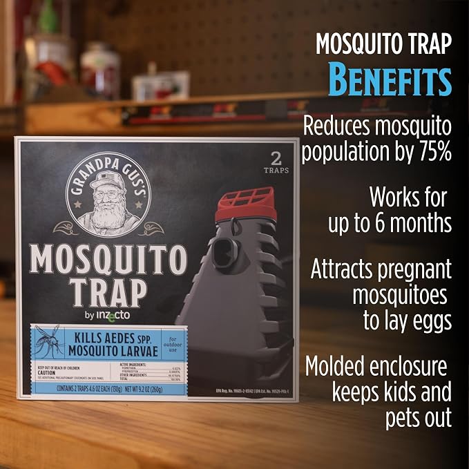 Grandpa Gus's Mosquito Trap and Outdoor Bug Killer - Water-Activated Larvae Control for Backyard, Patio, and Garden - Up to 35 Days & 1,500 Sq Ft of Protection Per Trap, 2 Pack