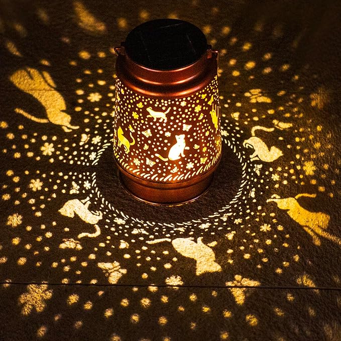 Cat Solar Lanterns Outdoor Waterproof Hanging Solar Lights Cat Gifts for Women Men Metal Decorative LED Lanterns for Yard, Patio, Lawn, Tabletop, Pathway, Landscape, Garden Decor, Cat Lovers Gifts