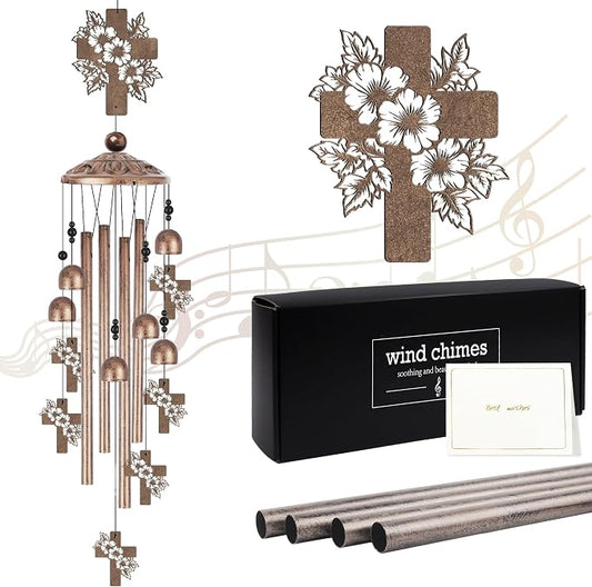 Cross Wind Chimes for Outside, Christian Cross Windchimes, Religious Gifts for Women Men Garden Patio Decor