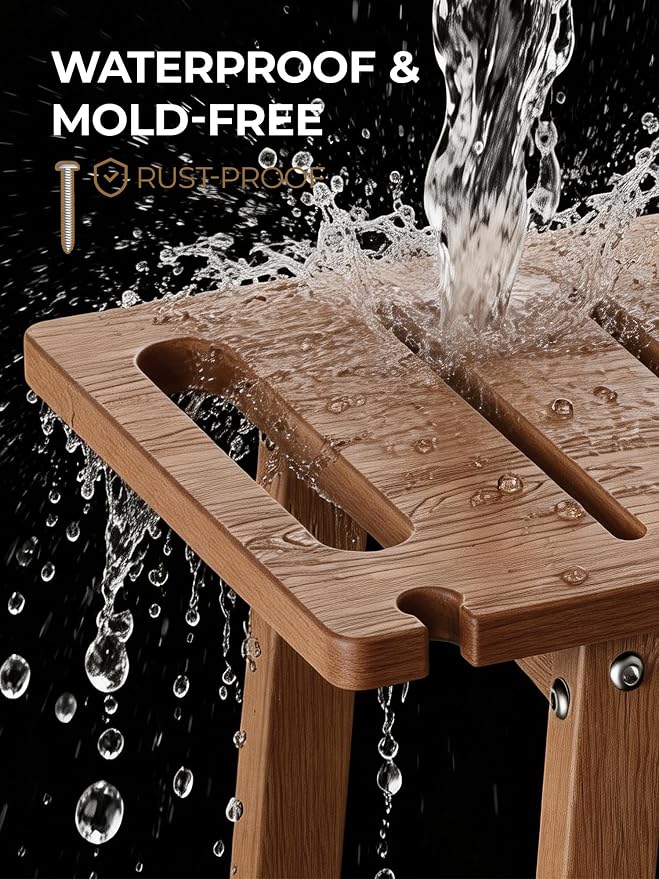 Shower Bench Seat, Non-Slip Shower Benches for Inside Shower to Sit on, HDPE Waterproof Shower Stool for Shaving Legs, Shower Chair with Adjustable Feet for Bathroom, Indoor/Outdoor Use, Teak