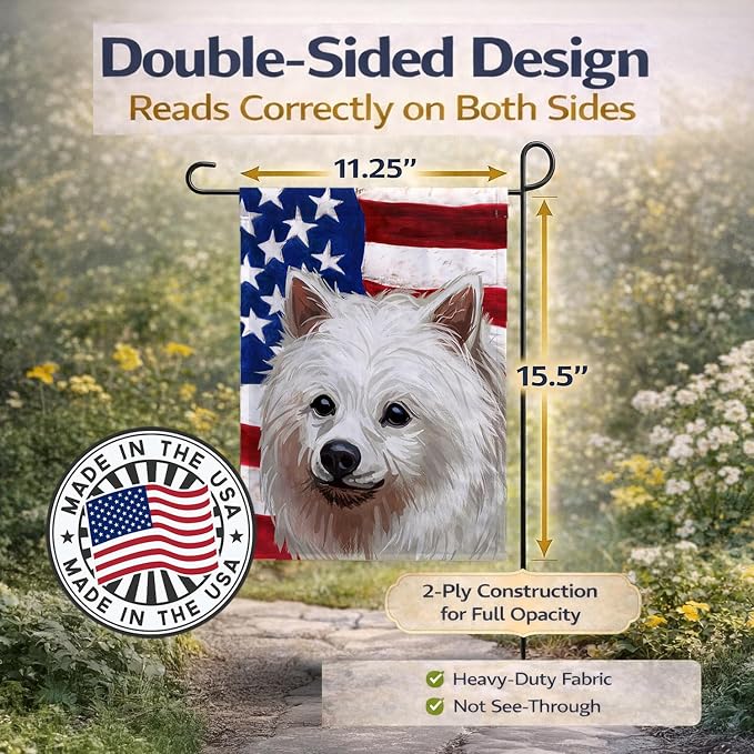 Caroline's Treasures CK6748GF Volpino Italiano American Flag Garden Flag Mailbox Flag Decorative Yard Flag Banner Outside Patio Artwork Yard Flower Beds, Garden Size, Multicolor