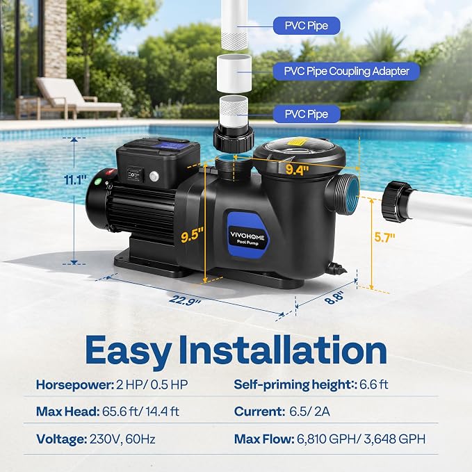 VIVOHOME 2.0HP Pool Pump Dual Speed with Remote Timer 230V | Wireless Remote Control, Fast Self-Primming Motor, 4 Program Segment, for in/Above Ground Pools, Saltwater Pools