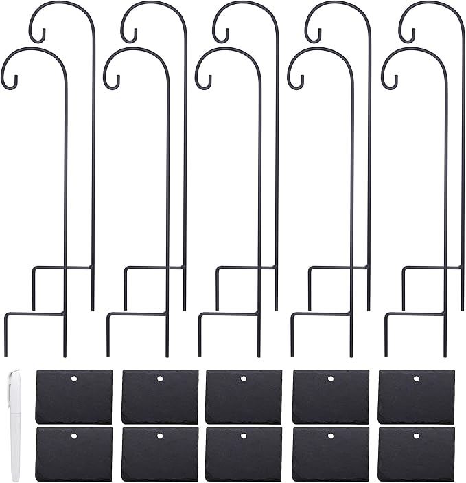 FORUP Plant Labels, 10pcs Garden Markers Signs Labels, Weatherproof Reusable Natural Slate Hanging Tags on Stainless Steel Metal Rod for Flower Bed, Pots, Planters