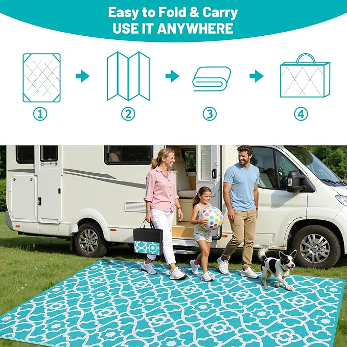 HEBE Outdoor Rug Waterproof 8x10, Plastic Straw Rug Camping Rug, Reversible Outdoor Patio Rugs RV Mat Clearance, Indoor Outside Floor Carpet for Porch,Deck,Camper,Balcony,Backyard