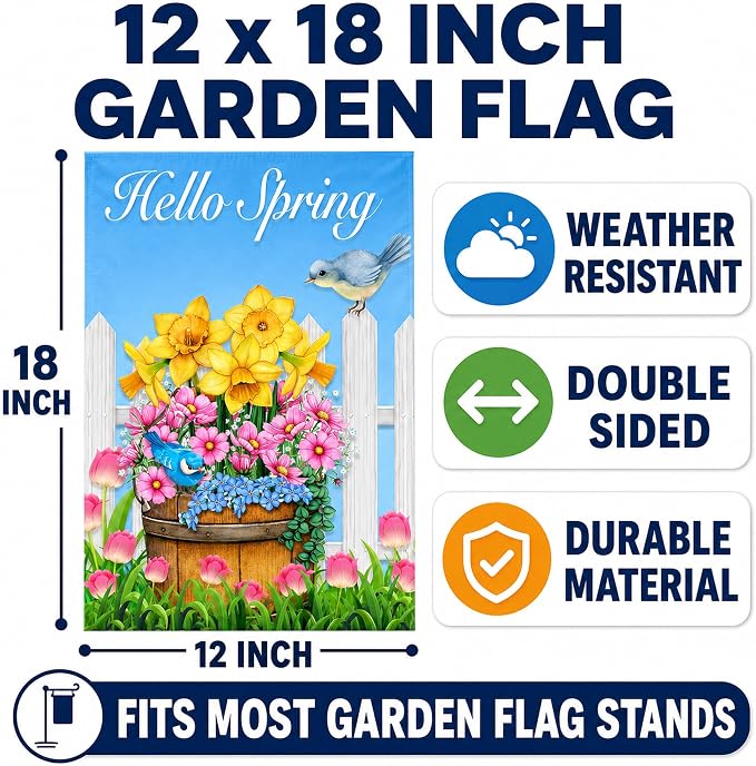 Seasonal Garden Flags Set of 10 12x18 inch Double Sided Yard Flags, Outside Small Garden Flag with Anti-Wind Clip and Stopper, Outdoor Holiday Lawn Decorative Decor