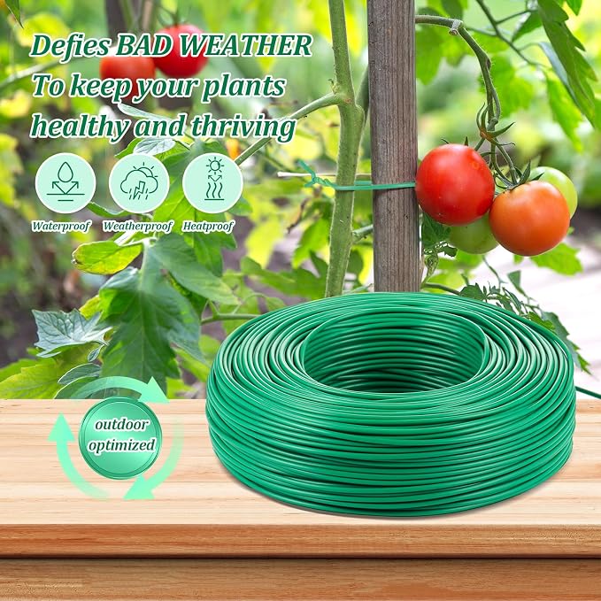 Zhengmy 500Ft/153m Green Garden Wire, Sturdy Plant Ties with Wire Cutter, Twist Garden Ties Gardening Supplies 2.5 mm Diameter for Supporting Climbing Plants Office Organization and Decoration Binding