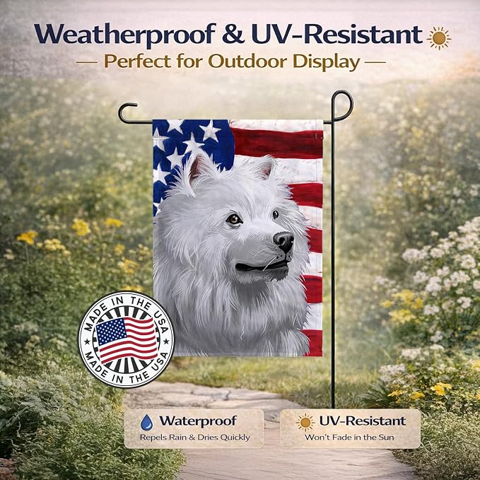 Caroline's Treasures CK6398GF American Eskimo Dog American Flag Garden Flag Mailbox Flag Decorative Yard Flag Banner Outside Patio Artwork Yard Flower Beds, Garden Size, Multicolor