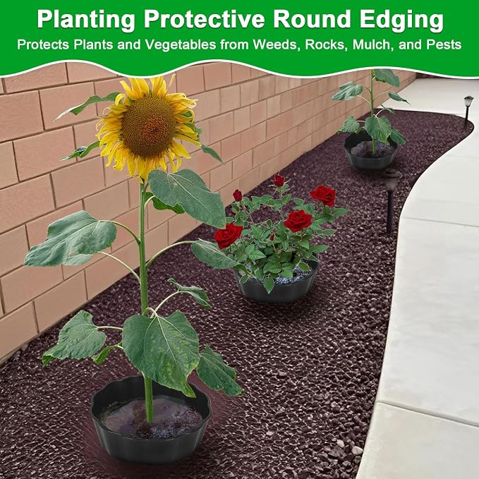 6 Pack of 10 Inch Planting Grow Rings, Planting Protective Round Garden Edging, Keeping Plants Separated, Weed Control and Directing Water to the Roots (10 Inch - 6 Pack - Black)