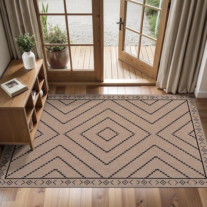 Tangsoo Easy Jute Rug 2x4 Rugs for Entryway,Machine Washable Outdoor Door Mat,Non-Slip Thin Indoor Floor Carpet Neutral Small Throw Rug for Kitchen Hallway Bedroom Front Porch
