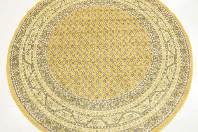 Unique Loom Williamsburg Collection Traditional Border with Dotted Center Area Rug, Round 5' 1" x 5' 1", Yellow/Beige