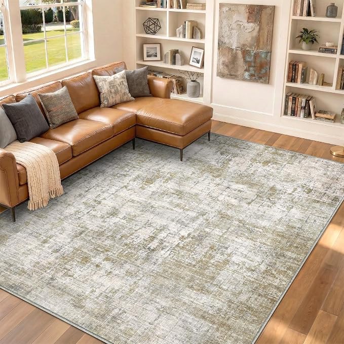 10x12 Area Rugs Washable Modern Abstract Living Room Bedroom Rug | Non Slip Soft Carpets Indoor Floor Stain Resistant Large Carpet for Bedroom Dining Room Farmhouse Nursery Home Office