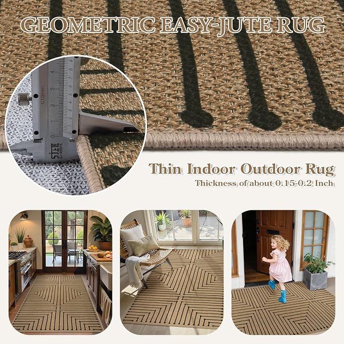 Lahome Neutral 3x5 Outdoor Rug, Black Easy Jute Entry Front Door Rug | Farmhouse Rhombus Non Slip Non Shedding Nature Indoor Outdoor Carpet for Kitchen Balcony Foyer