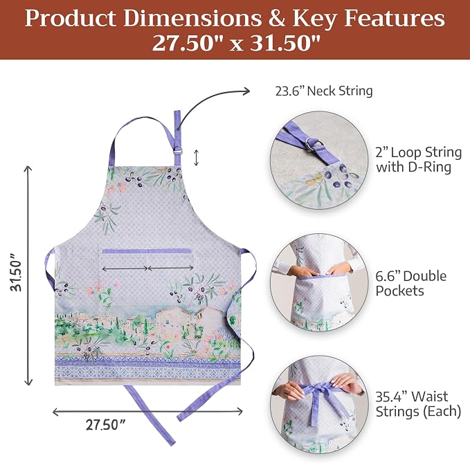 Maison d' Hermine Aprons for women with Pocket 100% Cotton (27.50"x31.50") | Adjustable Neck Strap & long ties Apron Men Chef Wedding Cooking Gardening Server Maid