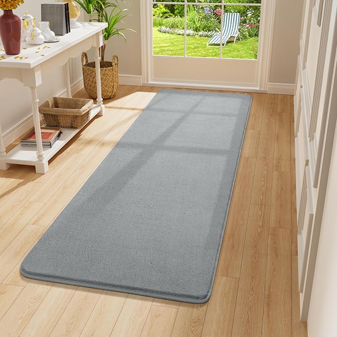 Amearea Modern Soft Hallway Runner Rug, 2x6 Feet Grey Washable Runner Rugs | Fluffy Bedroom Bedside Rugs, Indoor Non Slip Memory Foam Rug Carpet for Hallway Entrance Kitchen Living Room Decor