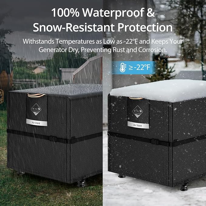 QH.HOME Waterproof Generator Cover 24x18x20 inch ,900D Heavy Duty Oxford with Secure Windproof Buckle- for Most Generators 3000-5000 Watt, Black