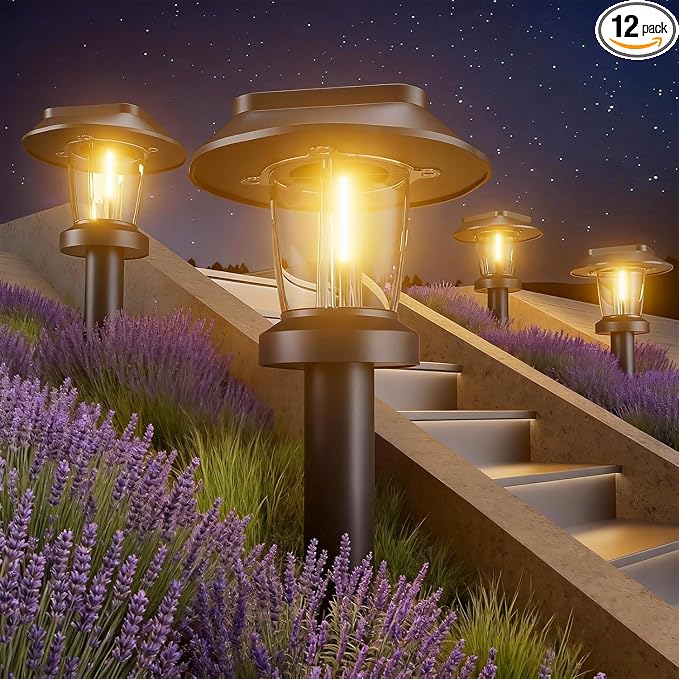 Solar Pathway Lights Outdoor - 12 Pack Solar Powered Garden Lights Waterproof IP65, Decor Landscape Lighting with Three Lighting Modes for Yard, Lawn, Walkway, Driveway, Warm White