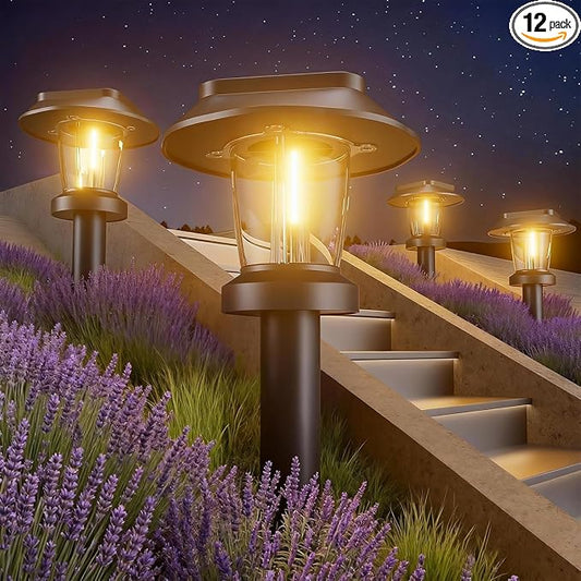Solar Pathway Lights Outdoor - 12 Pack Solar Powered Garden Lights Waterproof IP65, Decor Landscape Lighting with Three Lighting Modes for Yard, Lawn, Walkway, Driveway, Warm White
