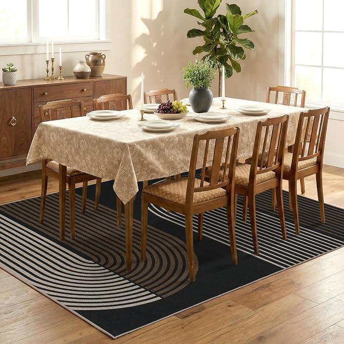 GarveeHome Modern Rainbow Easy Jute 4x6 Area Rug, Indoor Outdoor Reversible Low Pile, Non-Slip & Washable Carpet for Living Room, Bedroom, Kitchen, Sunroom
