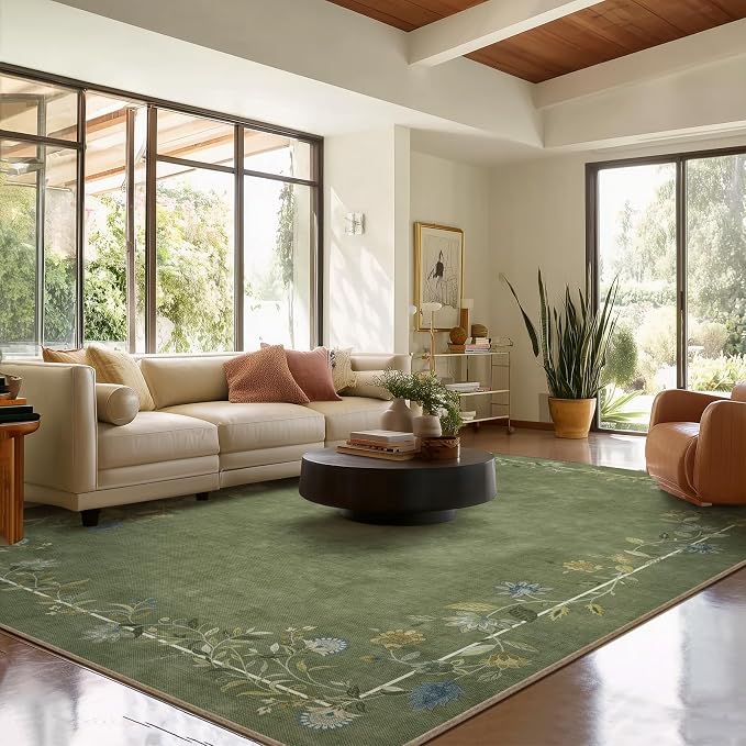 Washable Rugs 8x10 Area Rugs for Living Room: Bedroom Rug Stain Resistant Non Slip Low Pile Ultra Soft Faux Wool Lightweight Large Carpets for Dining Room Kitchen Farmhouse Home Office Indoor