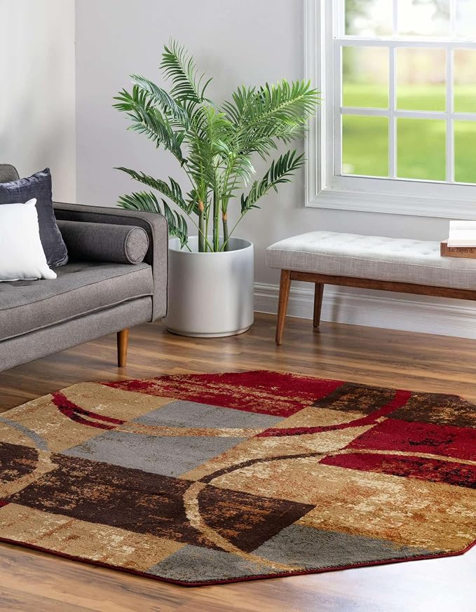 Unique Loom Barista Collection Area Rug - Kouillou (6' 1" Octagon, Multi/Brown)