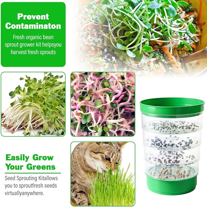 AOMGD 4-Tier Microgreens Growing Seed Sprouting Tray | Indoor Soil-Free System, BPA Free Seed Germination Kit, For Salad Greens, Alfalfa & Broccoli