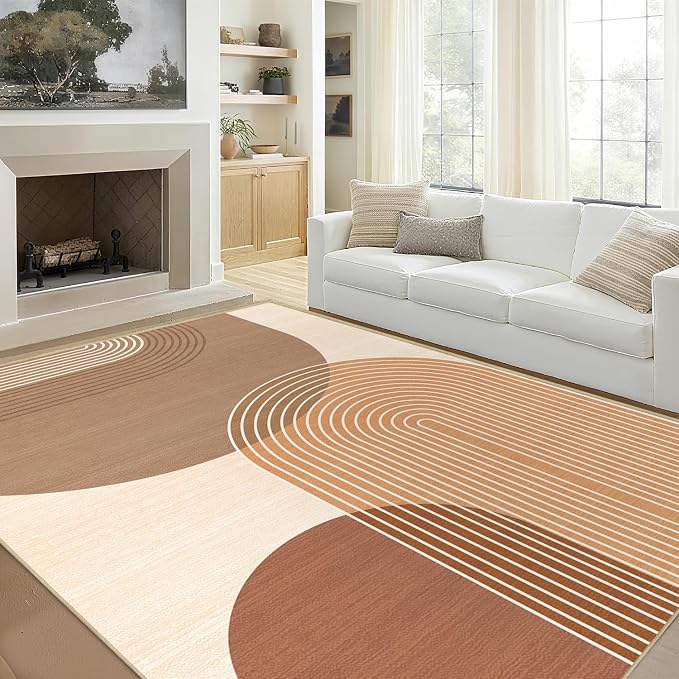 Large Area Rug 6x9 Boho Rug Living Room Bohemian Rugs Machine Washable Modern Geometric Rug Non Slip Printed Low Pile Indoor Floor Carpet for Dining Room Bedroom Office,Orange