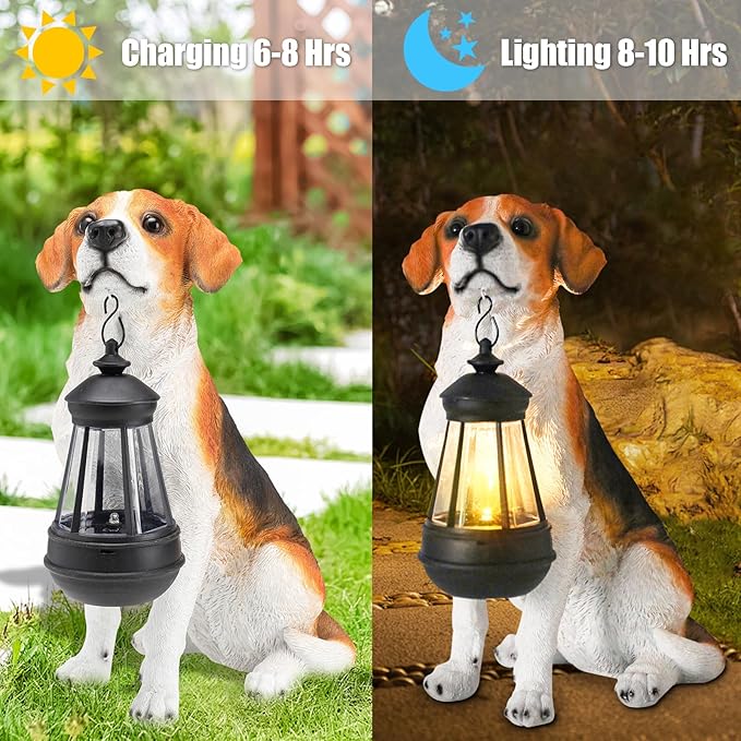 Garden Dog Statues Outdoor Decor, Solar Lights Outdoor Beagle Dog Statue Garden Decorations Solar Dog Ornaments for Patio, Lawn, Yard Art Decoration, Housewarming Garden Gift for Mom
