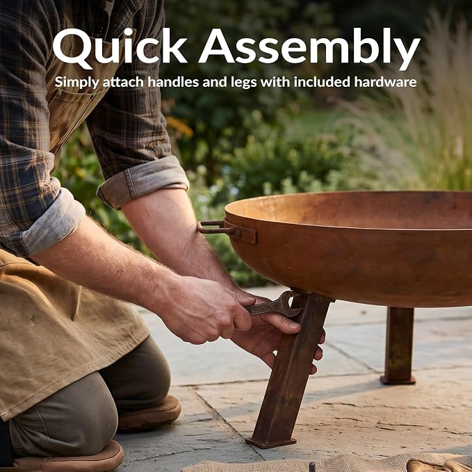 Sunnydaze Cast Iron Heavy Duty Fire Pit for Outside - Wood Burning Outdoor Fire Pit Bowl with Handles for Patio, Backyard, Camping - 34" - Rust
