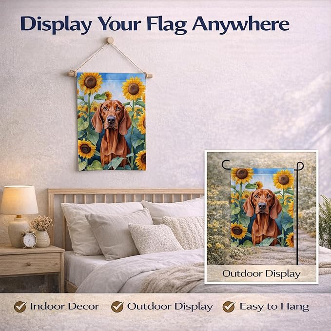 Caroline's Treasures DAC6148GF Redbone Coonhound in Sunflowers Garden Flag Mailbox Flag Decorative Yard Flag Banner Outside Patio Artwork Yard Flower Beds, Garden Size, Multicolor