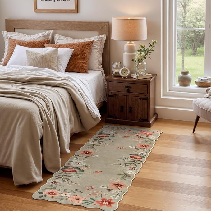 Lahome Floral Entryway Rug, 2x4 Soft Fall Kitchen Rug Non Slip Washable | Ultra-Thin Soft Non-Slip Door Mat Indoor Entrance Boho Small Throw Carpet for Bathroom Bedroom Flore, Brown