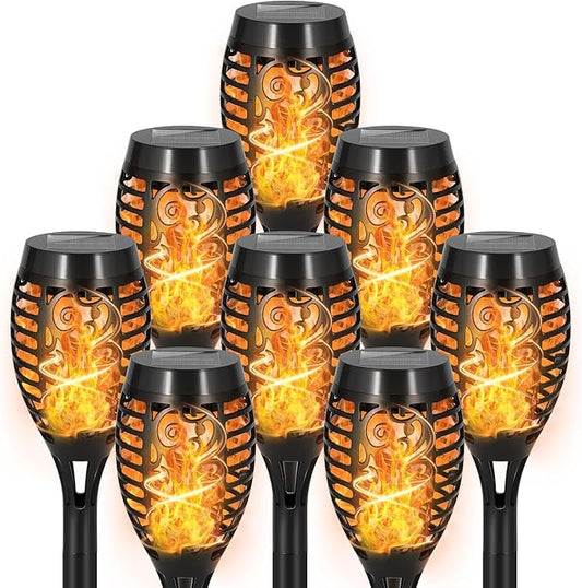 Solar Torch Flame Outdoor Lights, Flickering Flame LED – Waterproof Solar Garden Lights for Patio, Yard, Pathway, Landscape & Backyard Décor (Warm White-8 Pack)