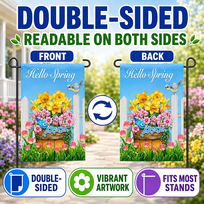 Seasonal Garden Flags Set of 10 12x18 inch Double Sided Yard Flags, Outside Small Garden Flag with Anti-Wind Clip and Stopper, Outdoor Holiday Lawn Decorative Decor