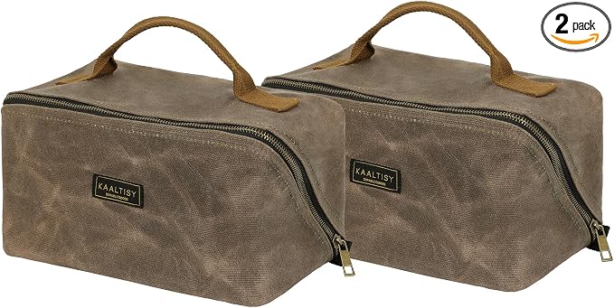 Canvas Tool Bag, Zippered Tool Pouch with Handle, 16 OZ Waxed Canvas Tool Storage Organizer | 2-Pack | 9.5"L x 10.5"W x 5.5"H (Opened) - Grey