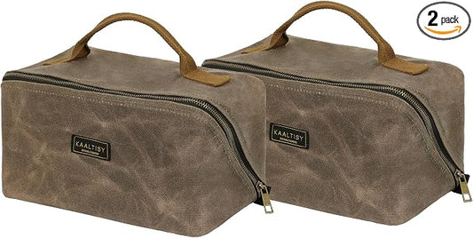 Canvas Tool Bag, Zippered Tool Pouch with Handle, 16 OZ Waxed Canvas Tool Storage Organizer | 2-Pack | 9.5"L x 10.5"W x 5.5"H (Opened) - Grey