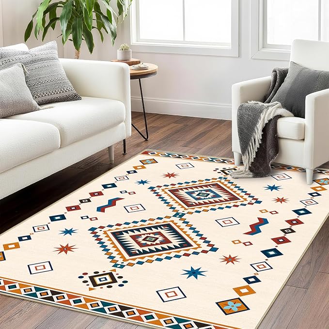 Moroccan 3x5 Area Rug for Bedroom Boho Geometric Western Tribal Rug Soft Southwestern Washable Rugs Non Slip Low Pile Carpet for Nursery Home Office