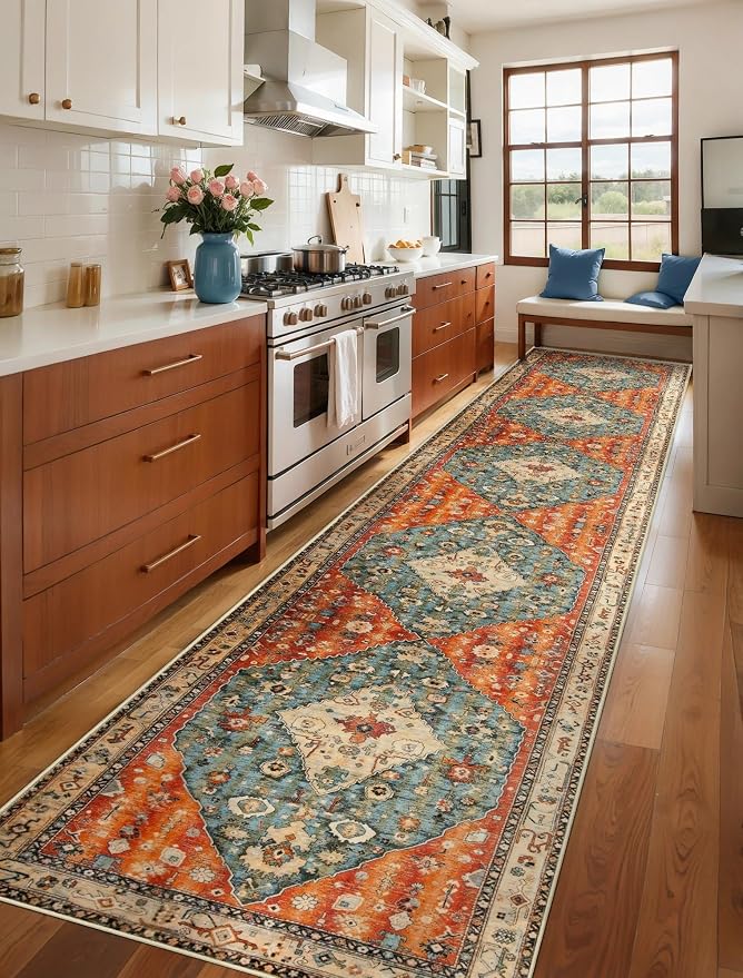 SERISSA 3x14 Washable Non Slip Boho Runner Rug for Hallway | Ultra Soft Vintage Oriental Carpet Low-Pile Tribal Floor Carpet for Stair Kitchen Bedroom Bathroom Laundry Room