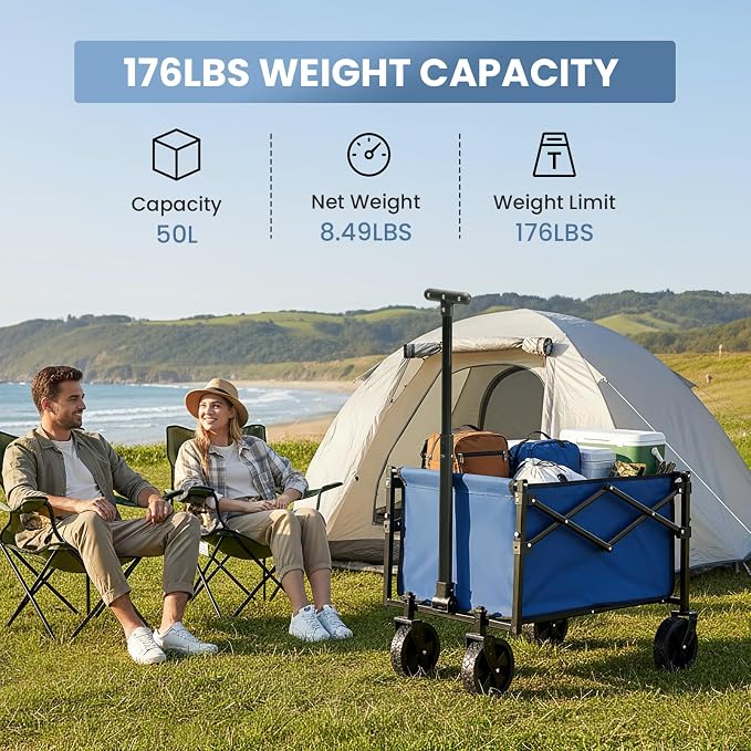 NEWBULIG Collapsible Wagon Cart, Foldable Beach Wagon with Wheels - Lightweight Foldable Utility Cart, Easy to Carry for Grocery Shopping, Garden & Camping