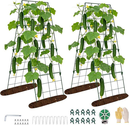 2 Pack Cucumber Trellis, 48"x16" Adjustable A-Frame Trellis for Climbing Plants, Metal Foldable Upgraded Vegetable Trellis for Raised Bed, Support for Tomatoes, Squash, Zucchini, Vegetables & Flowers