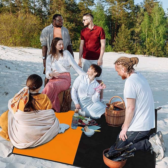 Frelaxy Pocket Picnic Blanket, Waterproof Sandproof Beach Mat, Compact Camping Tarp for Festivals, Hiking, Travel, Outdoor Recreation (Orange, 57'' x 60'')
