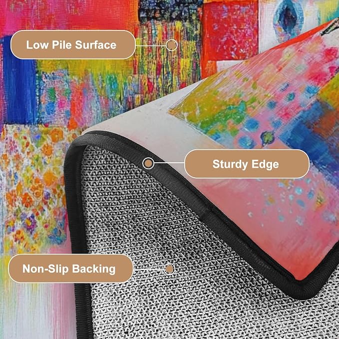 10x14 Area Rugs for Living Room Abstract Orange Pink Colorful Yellow Blue Red Texture Bold Strokes Washable Large Area Rug for Bedroom Non Slip Outdoor Carpets Soft Mats Kitchen Home Office Decor