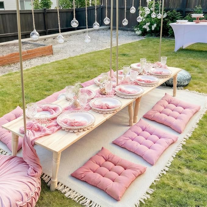 Extra Large Outdoor Picnic Blanket with Table Runner and Floor Pillow Cushion for Picnic Wedding Birthday Baby Shower Backyard Decor(71 x 102'',Pink,10 Pcs)