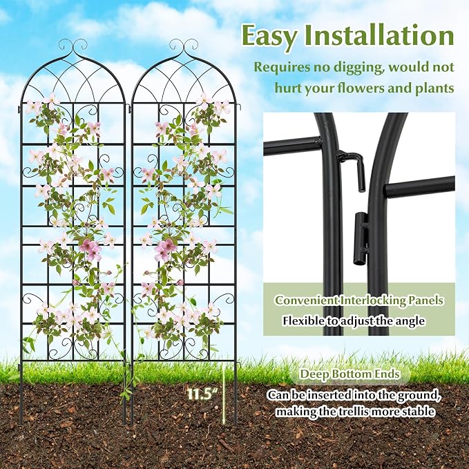 Giantex 4 Packs 71"x20" Metal Garden Trellis for Outdoor Climbing Plants, Heavy-Duty Plant Support for Vine Rose Vegetable Flower, Rustproof Black Metal Coating Patio Trellis Arch Decorative Fence