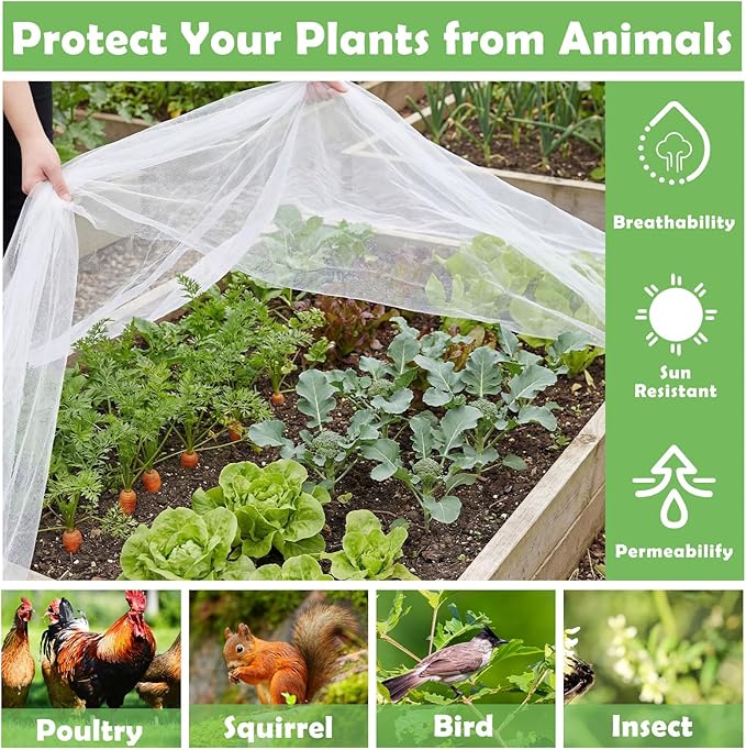 1 Pcs Garden Insect Netting for Raised Beds Extra Large Fruits Tree Netting Pest Barrier White Ultra Fine Mesh Row Bed Covers Net for Vegetable Fruit Protection from Insect Bird(12 x 33 Ft)
