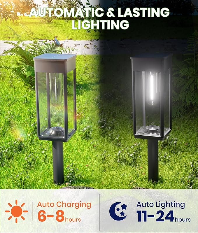 BITPOTT Solar Pathway Lights Outdoor,Bright Solar Lights for Outside, Waterproof Auto On/Off Garden Lights Solar Powered Landscape Lights for Yard Walkway Driveway Lawn (Cool White, 2 Pack)