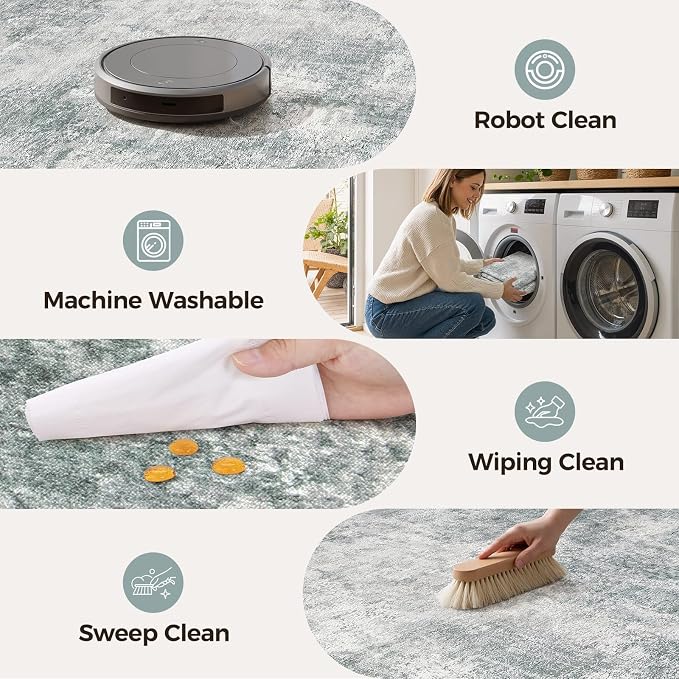 10x12 Area Rug Washable Abstract Rugs for Living Room Grey | for Bedroom, Dining Room, Office, Nursery, Soft Neutral, Low Pile Non-Slip, Kid Pet Friendly, Large Indoor Carpet, Home Decor