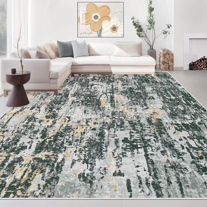 Area Rugs 8x10 Living Room: Washable Rug Modern Abstract Large Rugs Soft Non Slip Neutral Rug Stain Resistant Indoor Carpet for Bedroom Kitchen Dining Room Home Office Rugs(Black Grey Gold,8'x10')