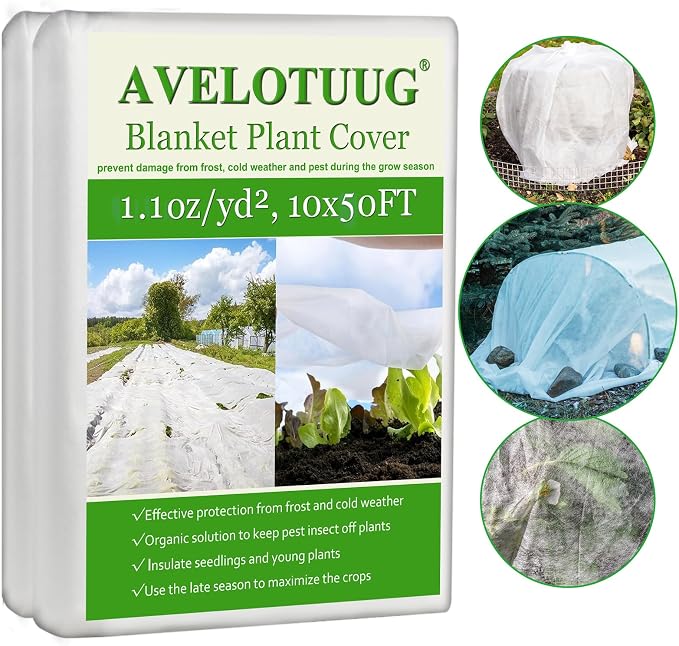 AVELOTUUG Plant Covers Freeze Protection, 10ft×50ft Frost Blankets for Outdoor Plants, 1.1oz/yd² Garden Fabric Plant Floating Row Cover, Winter Frost Cloth Plant Freeze Protection for Cold Weather