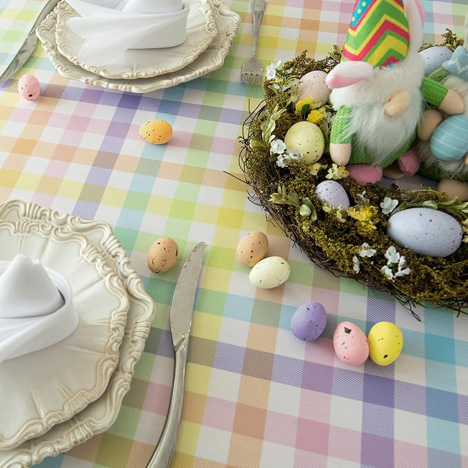 Easter Sunday Spring Plaid Tablecloth - Colorful Rectangular 58x102 Inch Water Resistant Table Cloth for Indoor/Outdoor Use - Rustic Table Cover for Kitchen, Picnics, and Parties
