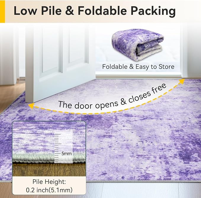 RELEANY Washable 4'x6' Abstract Area Rug for Living Room Purple | Carpet for Bedroom, Kitchen, Office, Hallway and Entryway, Printed Pattern, Non‑Slip, Soft, Stain‑Resistant, Easy to Clean
