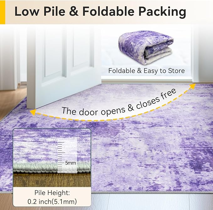 RELEANY Washable 10'x14' Abstract Area Rug for Living Room Purple | Carpet for Bedroom, Kitchen, Office, Hallway and Entryway, Printed Pattern, Non‑Slip, Soft, Stain‑Resistant, Easy to Clean